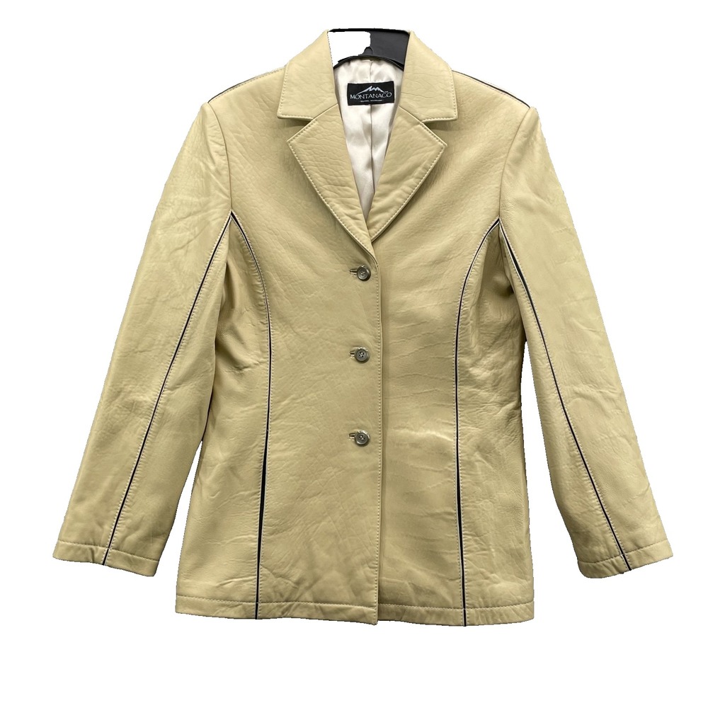 Montanaco 100% Leather Jacket Women Medium Cream Western Avant-Garde 90's Office